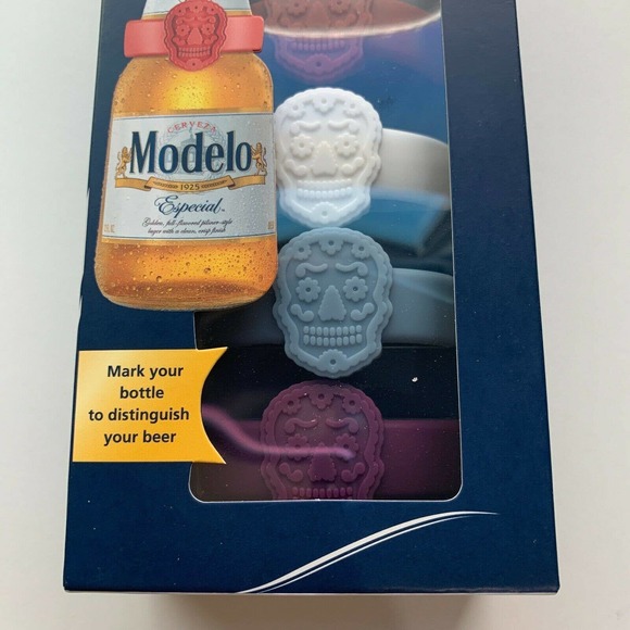 6 Pack Set Modelo Sugar Skull Bottle Markers Bottleneck Drink Tags Glass Markers - Picture 5 of 14
